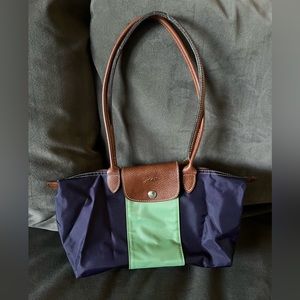 Longchamp Paris Le Pliage XS tote custom purple green